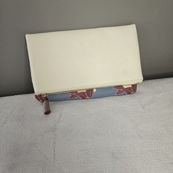 Rachel Pally Reversible Clutch Bag Purse Blue/Cream Floral Zip Close - Picture 1 of 7